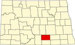 Map of North Dakota highlighting Logan County